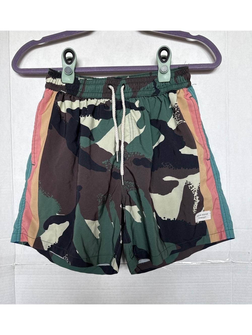Duvin Design Company Camouflage Swim Shorts with Colorful Side Stripes